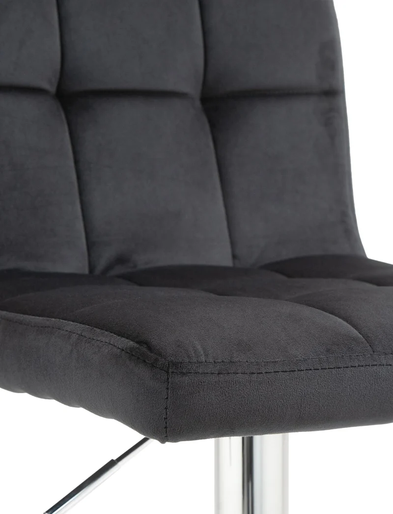 Tabouret de bar chaise haute x 1 avec coutures décoratives carrées assise en velours noir pieds en métal chromé 10_0005328
