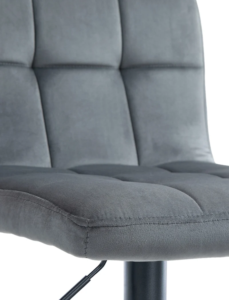 Tabouret de bar chaise haute x 1 avec coutures décoratives carrées assise en velours gris foncé pieds en métal noir 10_0005331