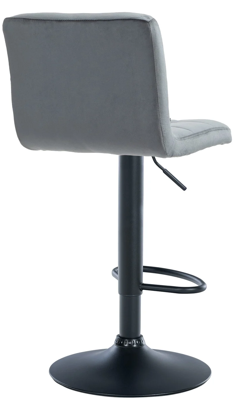 Tabouret de bar chaise haute x 1 avec coutures décoratives carrées assise en velours gris foncé pieds en métal noir 10_0005331