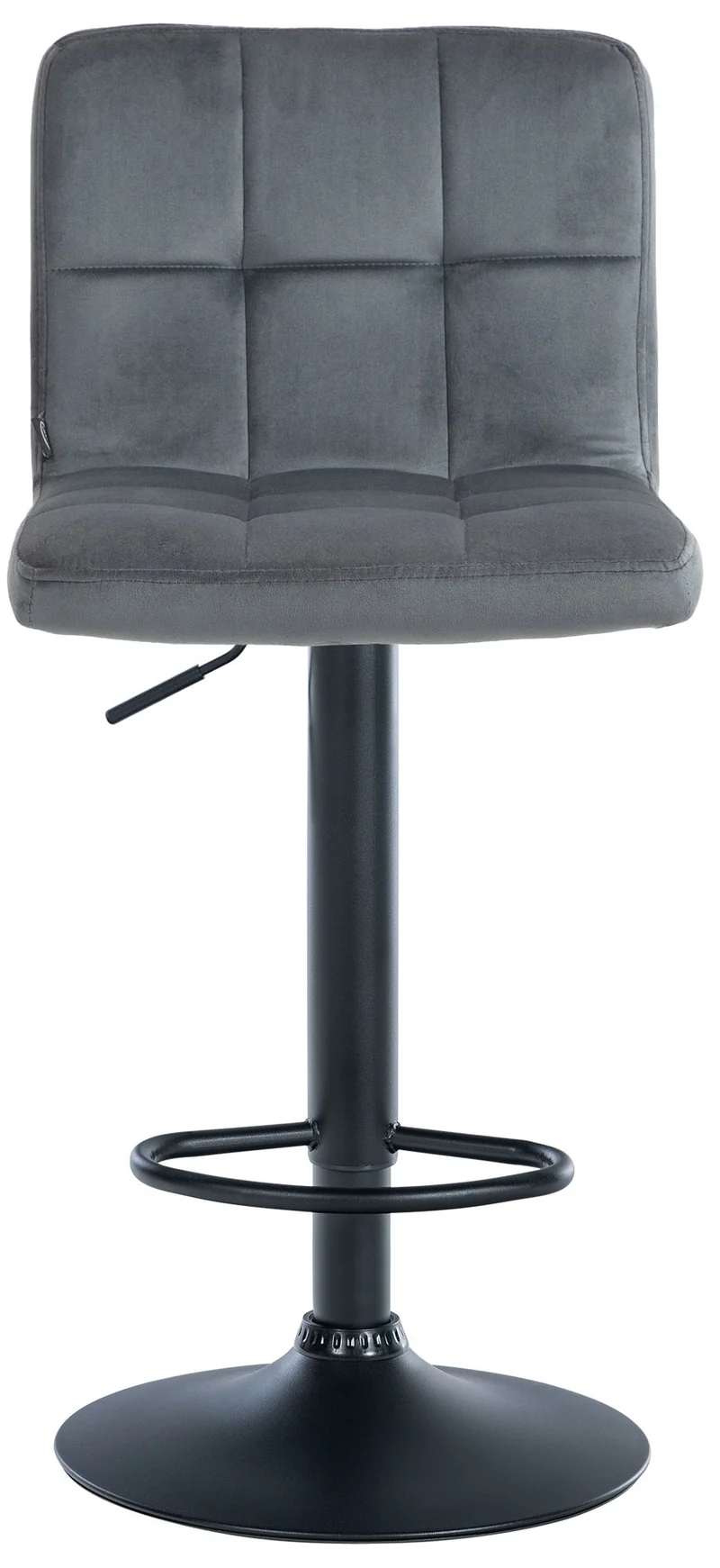Tabouret de bar chaise haute x 1 avec coutures décoratives carrées assise en velours gris foncé pieds en métal noir 10_0005331