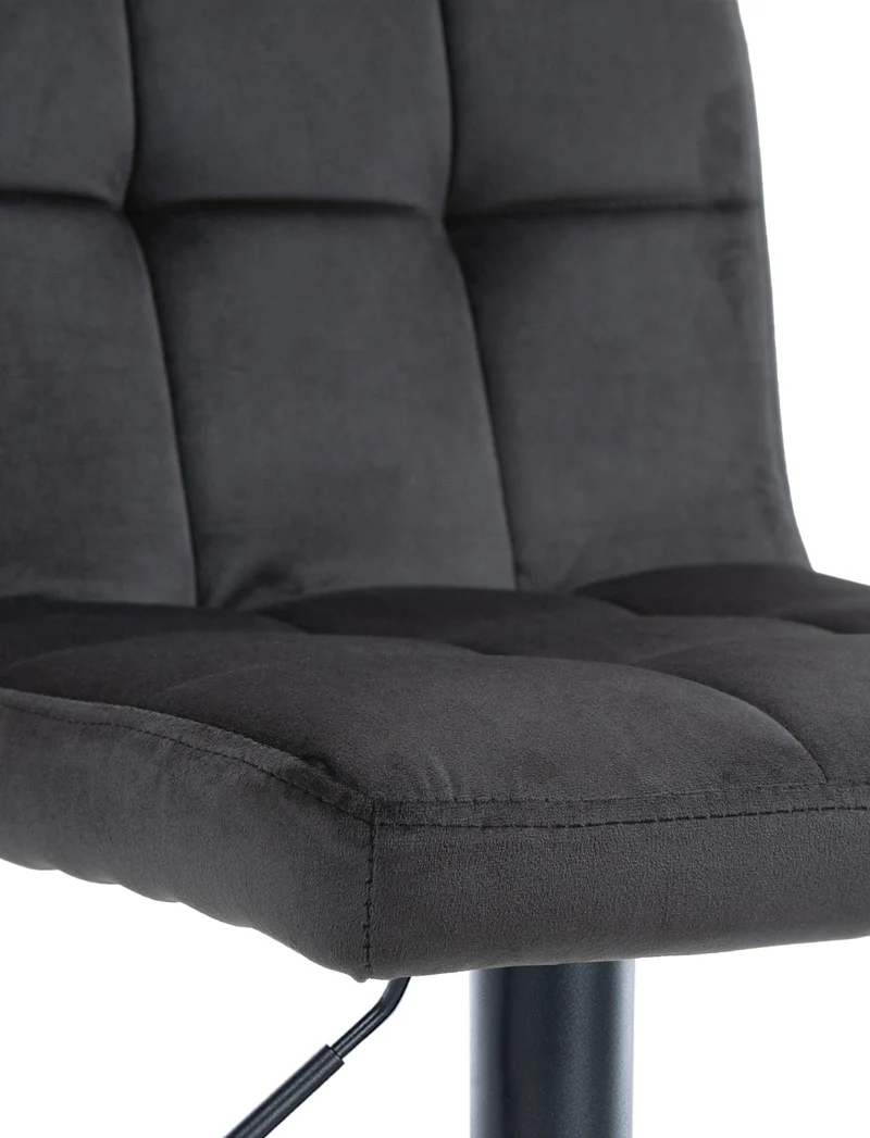 Tabouret de bar chaise haute x 1 avec coutures décoratives carrées assise en velours noir pieds en métal noir 10_0005334
