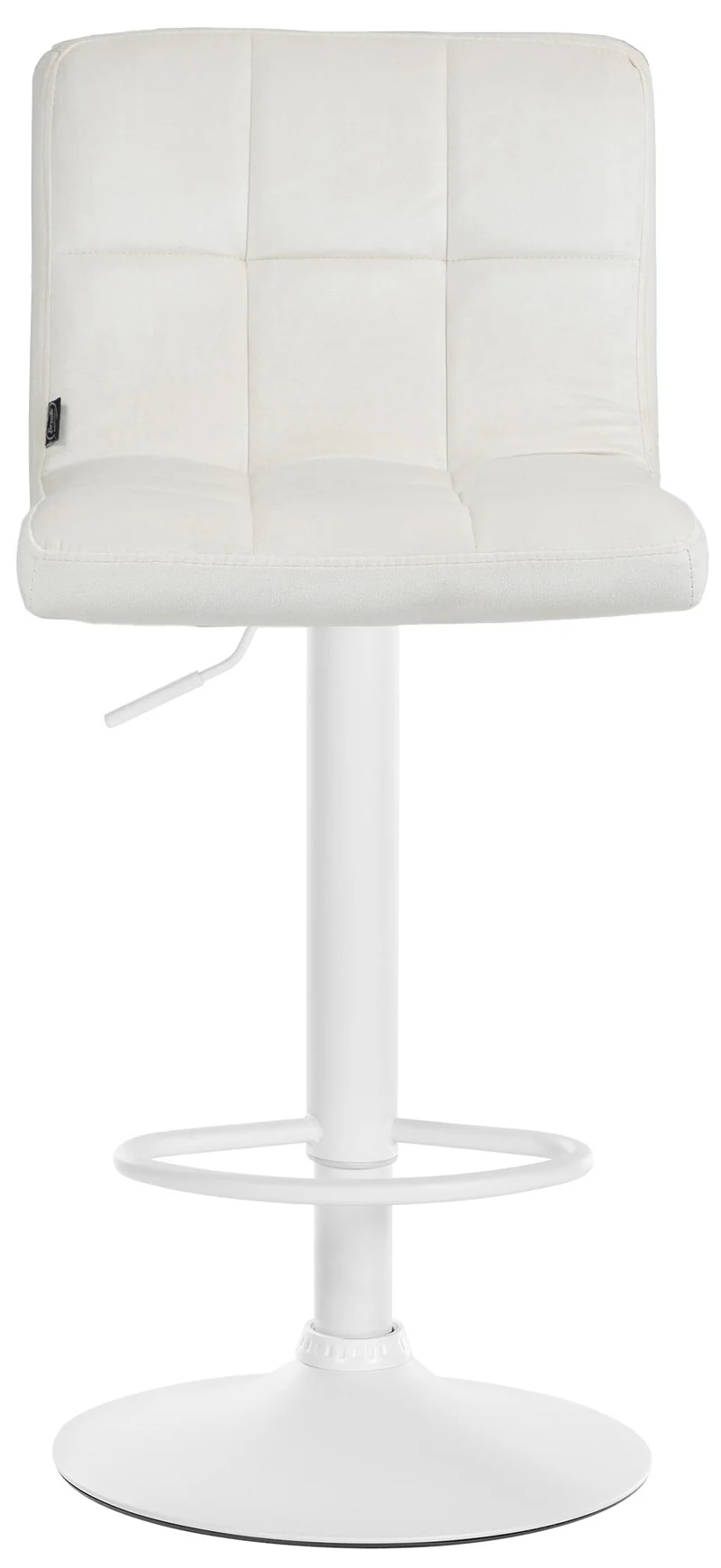Tabouret de bar chaise haute x 1 avec coutures décoratives carrées assise en velours crème pieds en métal blanc 10_0005336