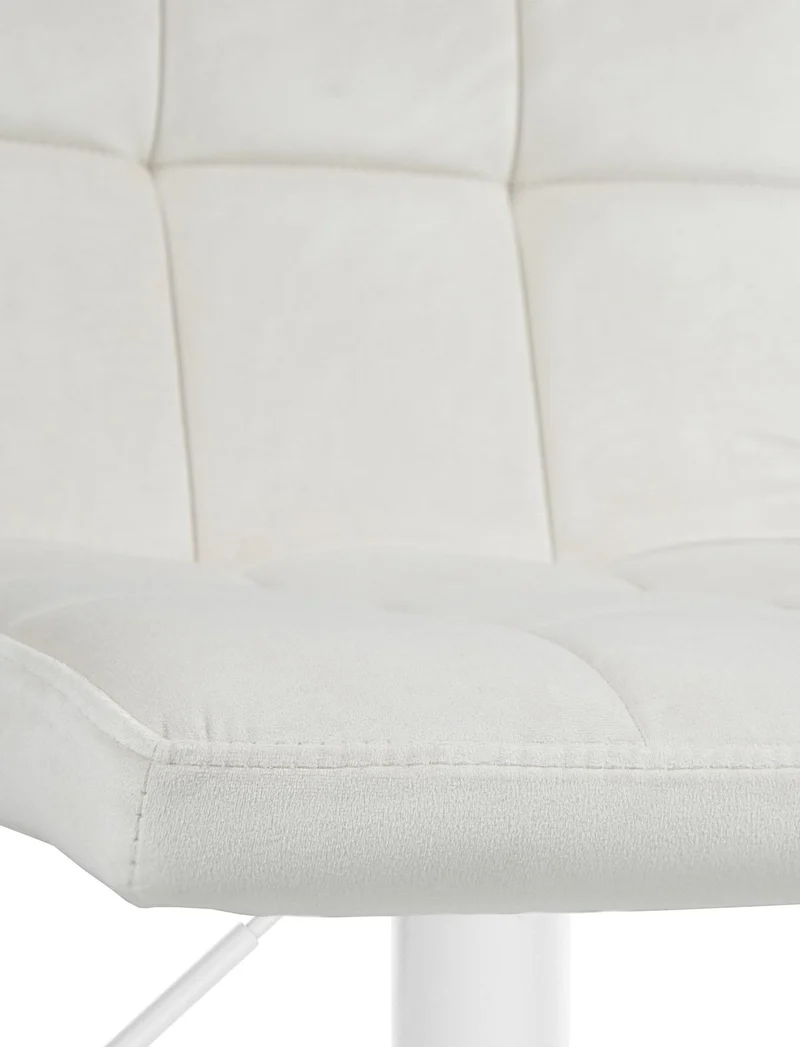Tabouret de bar chaise haute x 1 avec coutures décoratives carrées assise en velours crème pieds en métal blanc 10_0005336