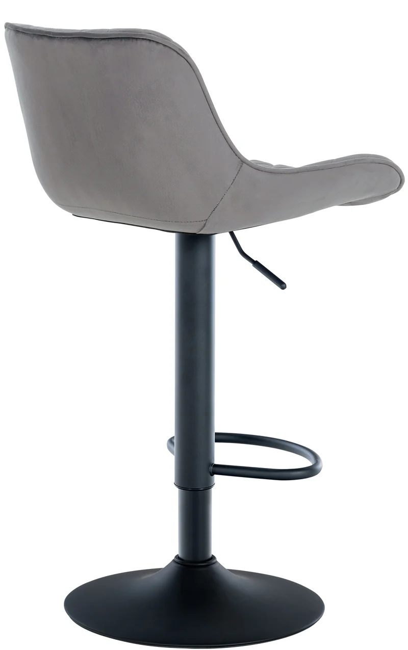 Tabouret de bar x1 assise avec coutures décoratives losange en velours gris foncé et pieds en métal noir 10_0005229