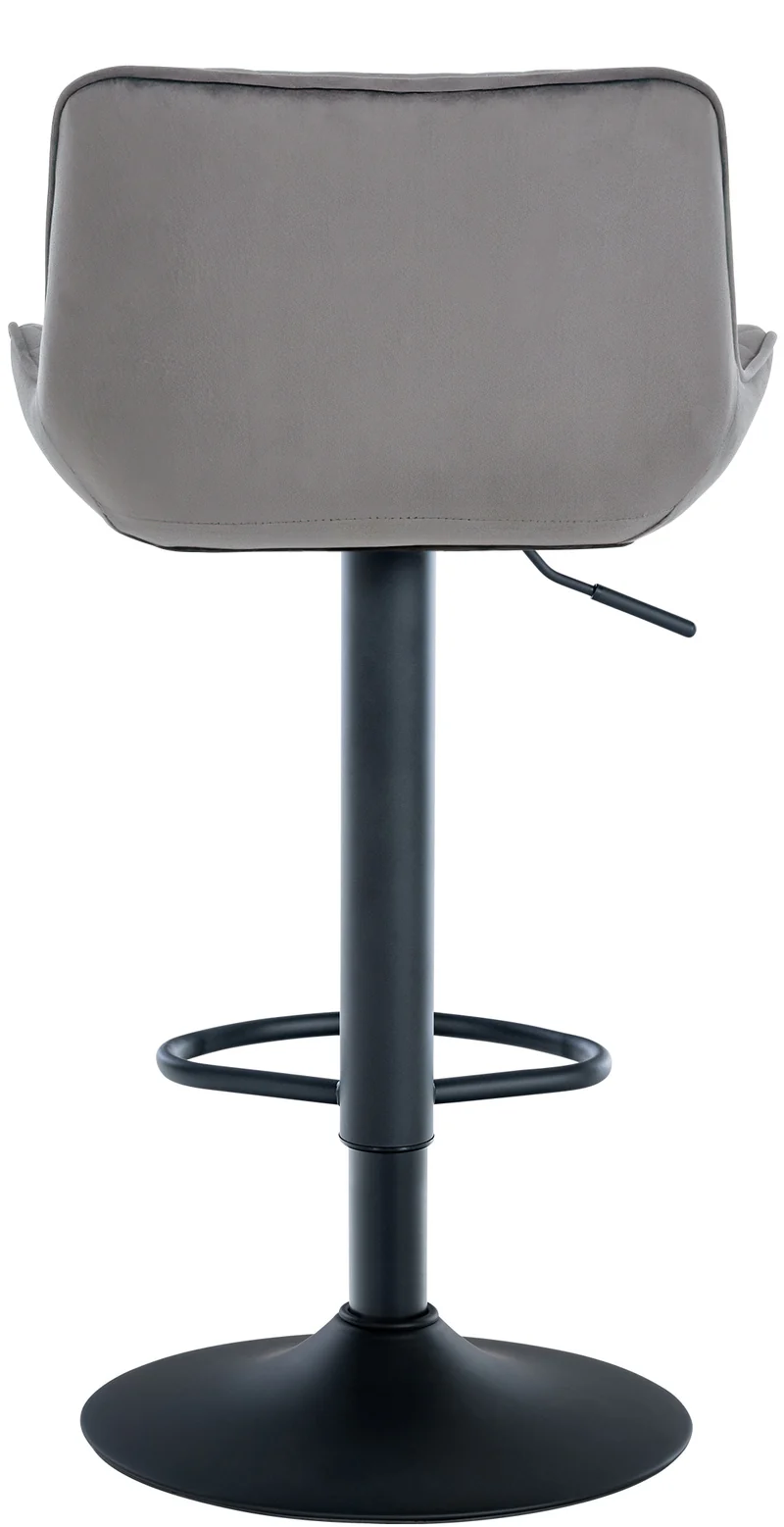 Tabouret de bar x1 assise avec coutures décoratives losange en velours gris foncé et pieds en métal noir 10_0005229
