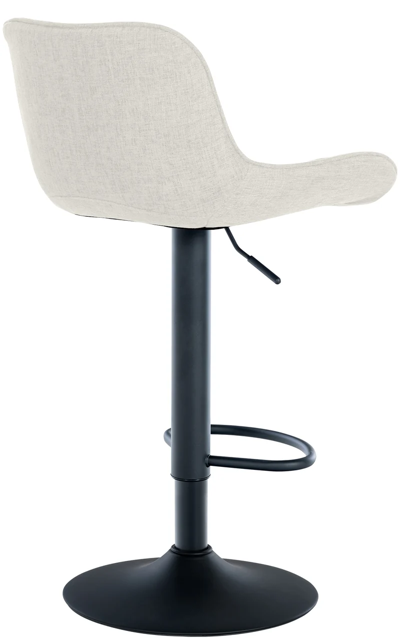Tabouret de bar x1 assise avec coutures décoratives losange en tissu crème et pieds en métal noir 10_0005233