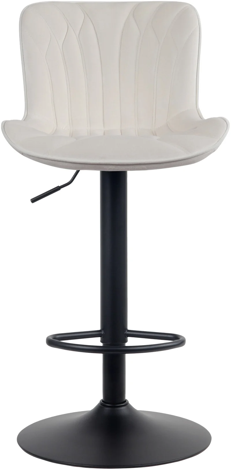 Tabouret de bar chaise haute x1 avec coutures décoratives en tissu velours crème pieds en métal noir 10_0005170