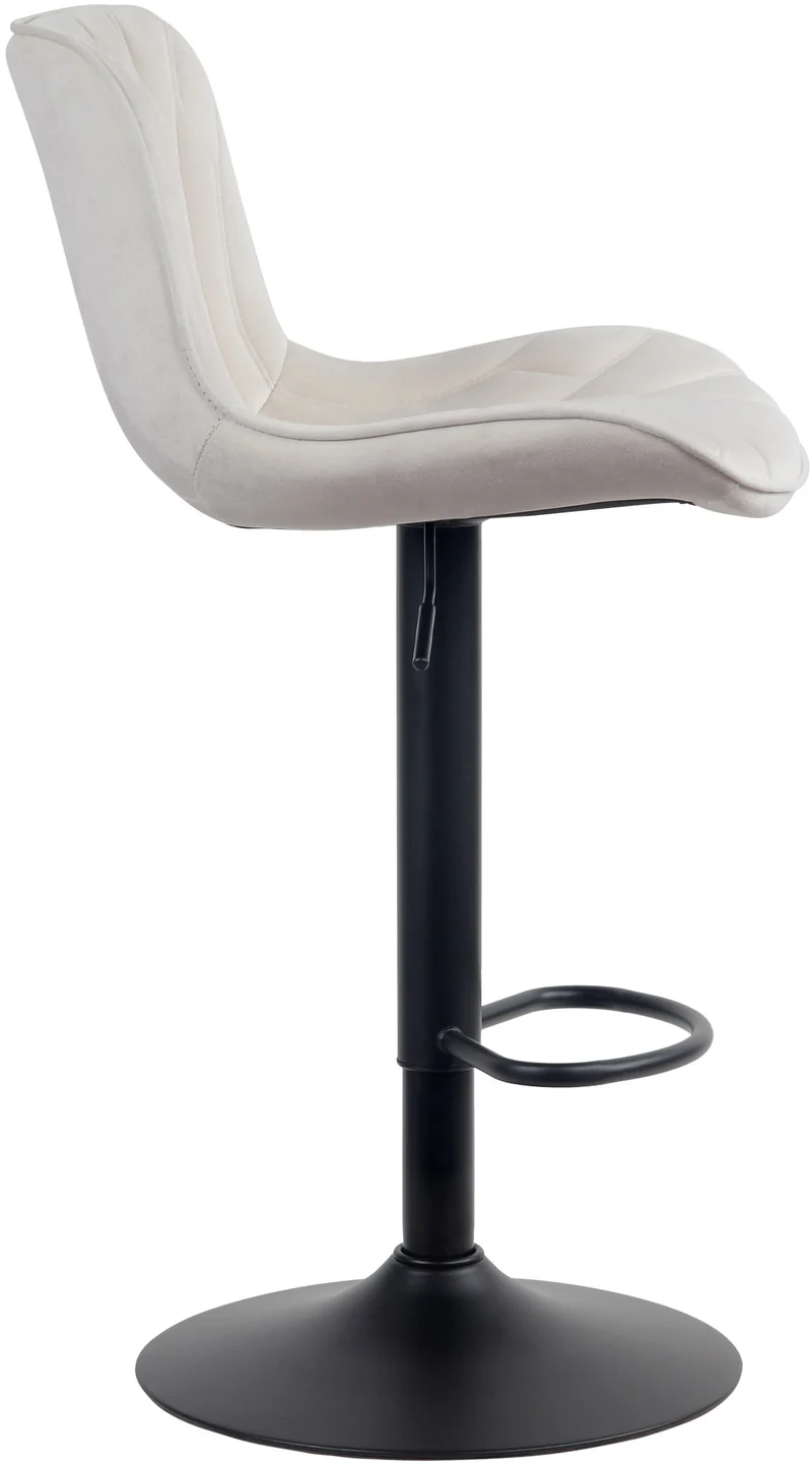 Tabouret de bar chaise haute x1 avec coutures décoratives en tissu velours crème pieds en métal noir 10_0005170