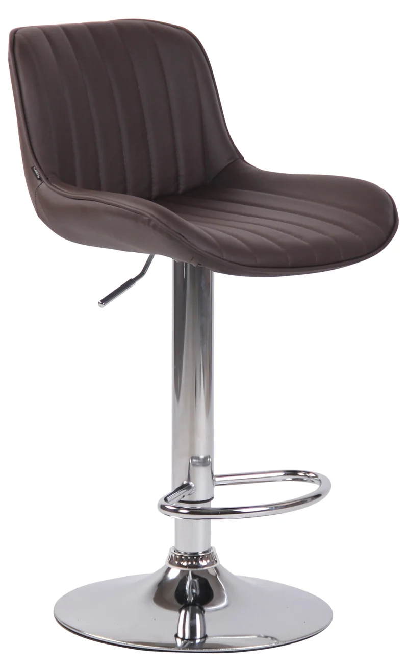Tabouret de bar chaise haute x1 en PVC marron coutures verticales support en métal chromé 10_0005093