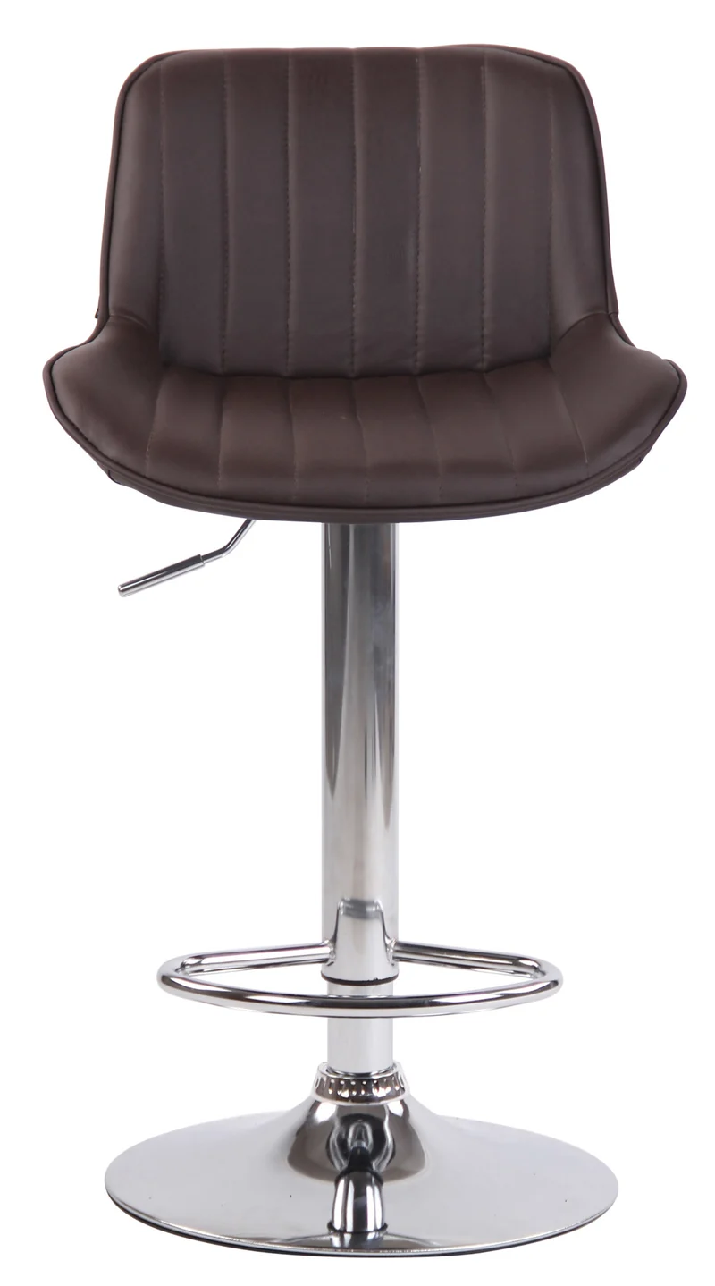 Tabouret de bar chaise haute x1 en PVC marron coutures verticales support en métal chromé 10_0005093