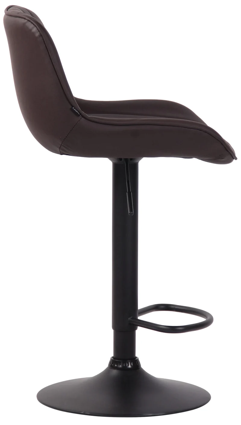 Tabouret de bar chaise haute x1 en PVC marron coutures verticales support en métal noir 10_0005098