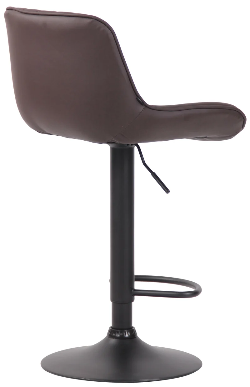 Tabouret de bar chaise haute x1 en PVC marron coutures verticales support en métal noir 10_0005098