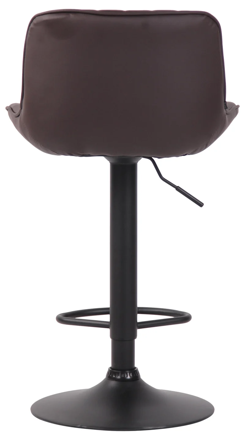 Tabouret de bar chaise haute x1 en PVC marron coutures verticales support en métal noir 10_0005098