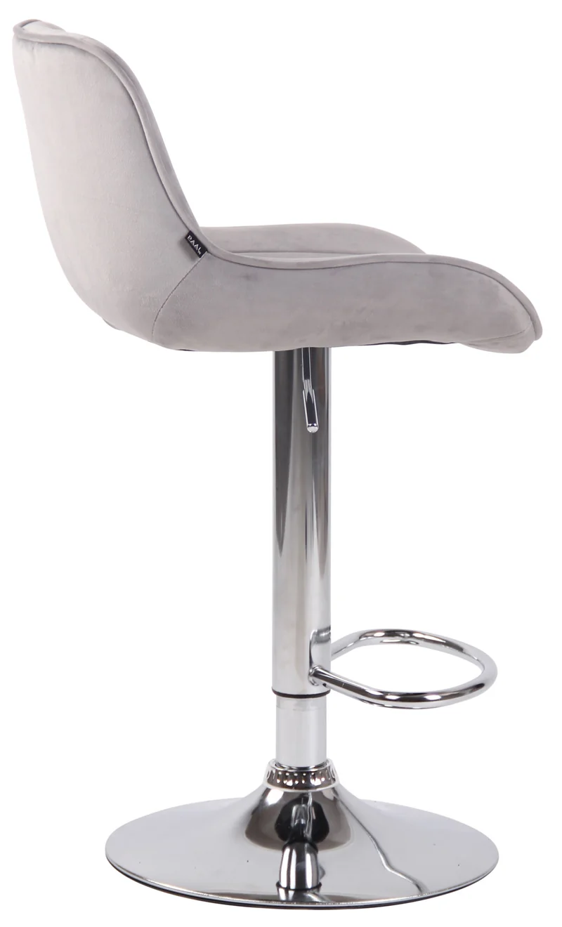 Tabouret de bar chaise haute x1 en velours gris coutures verticales support en métal chromé 10_0005107