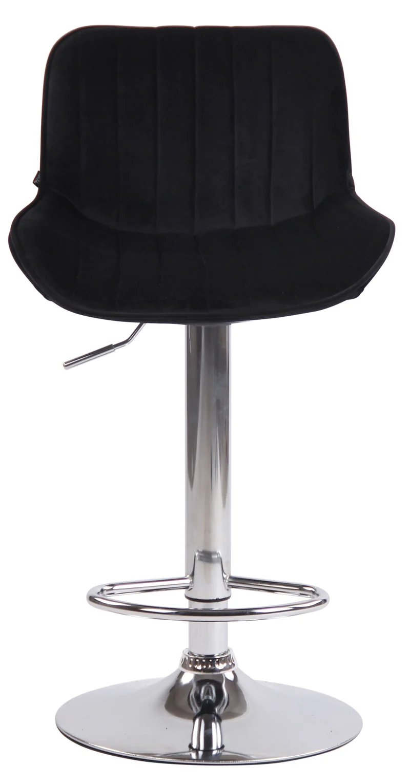 Tabouret de bar chaise haute x1 en velours noir coutures verticales support en métal chromé 10_0005108