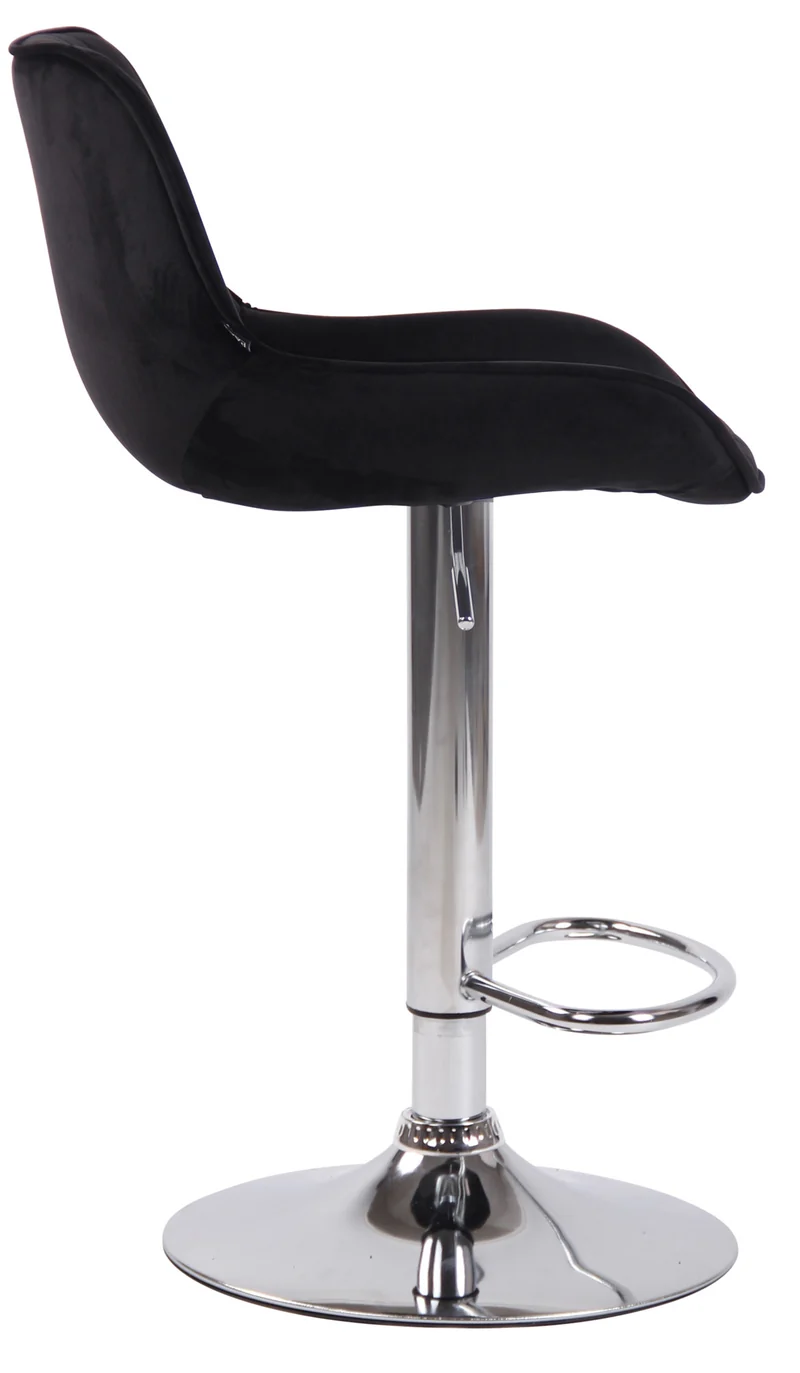 Tabouret de bar chaise haute x1 en velours noir coutures verticales support en métal chromé 10_0005108