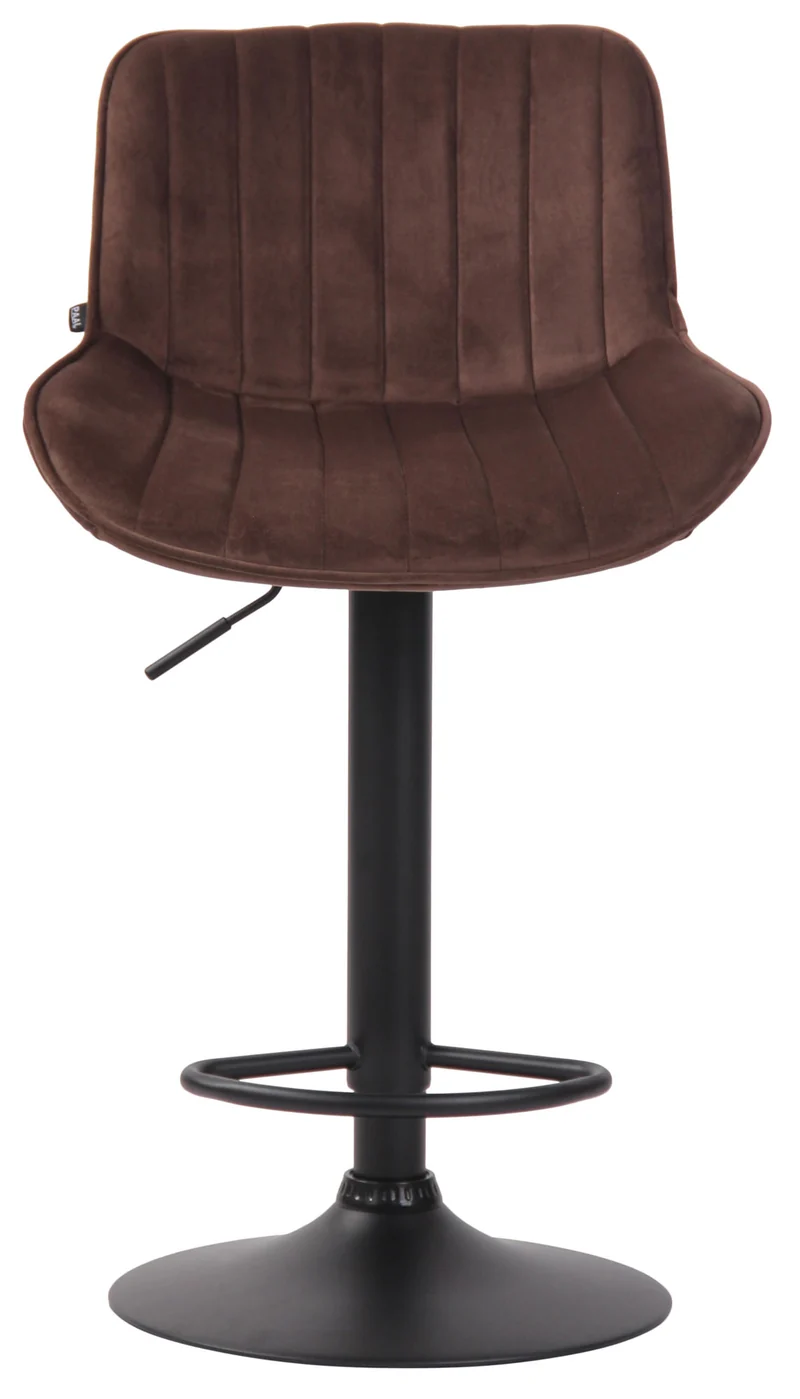 Tabouret de bar chaise haute x1 en velours marron coutures verticales support en métal noir 10_0005110