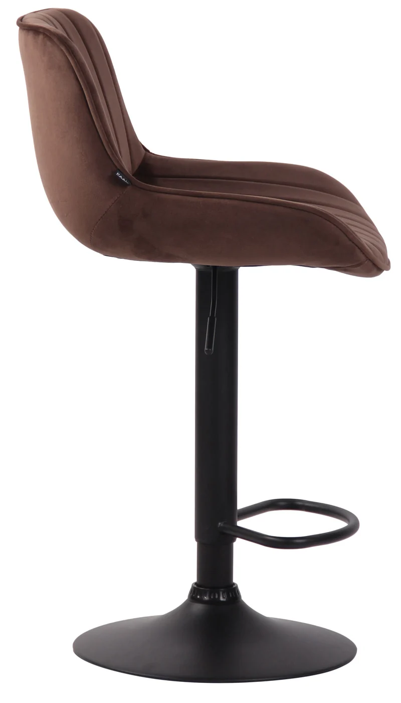 Tabouret de bar chaise haute x1 en velours marron coutures verticales support en métal noir 10_0005110