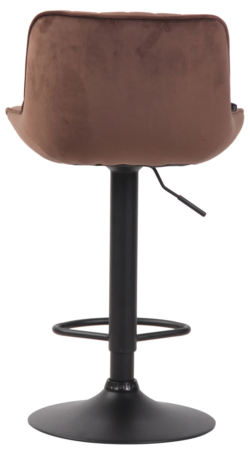 Tabouret de bar chaise haute x1 en velours marron coutures verticales support en métal noir 10_0005110