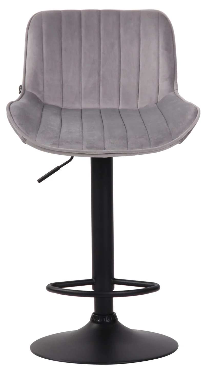 Tabouret de bar chaise haute x1 en velours gris coutures verticales support en métal noir 10_0005113