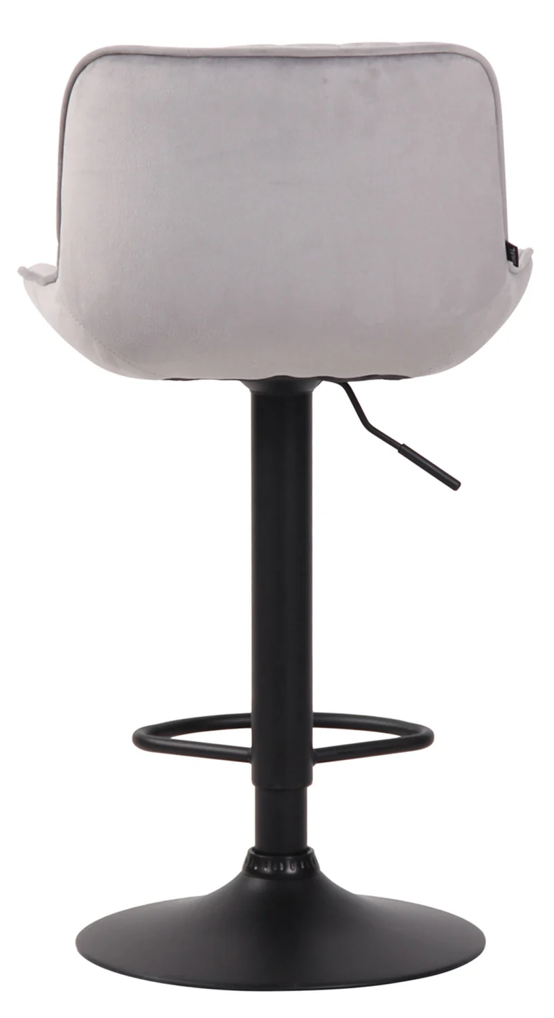 Tabouret de bar chaise haute x1 en velours gris coutures verticales support en métal noir 10_0005113