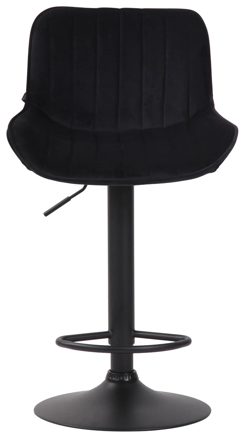 Tabouret de bar chaise haute x1 en velours noir coutures verticales support en métal noir 10_0005114