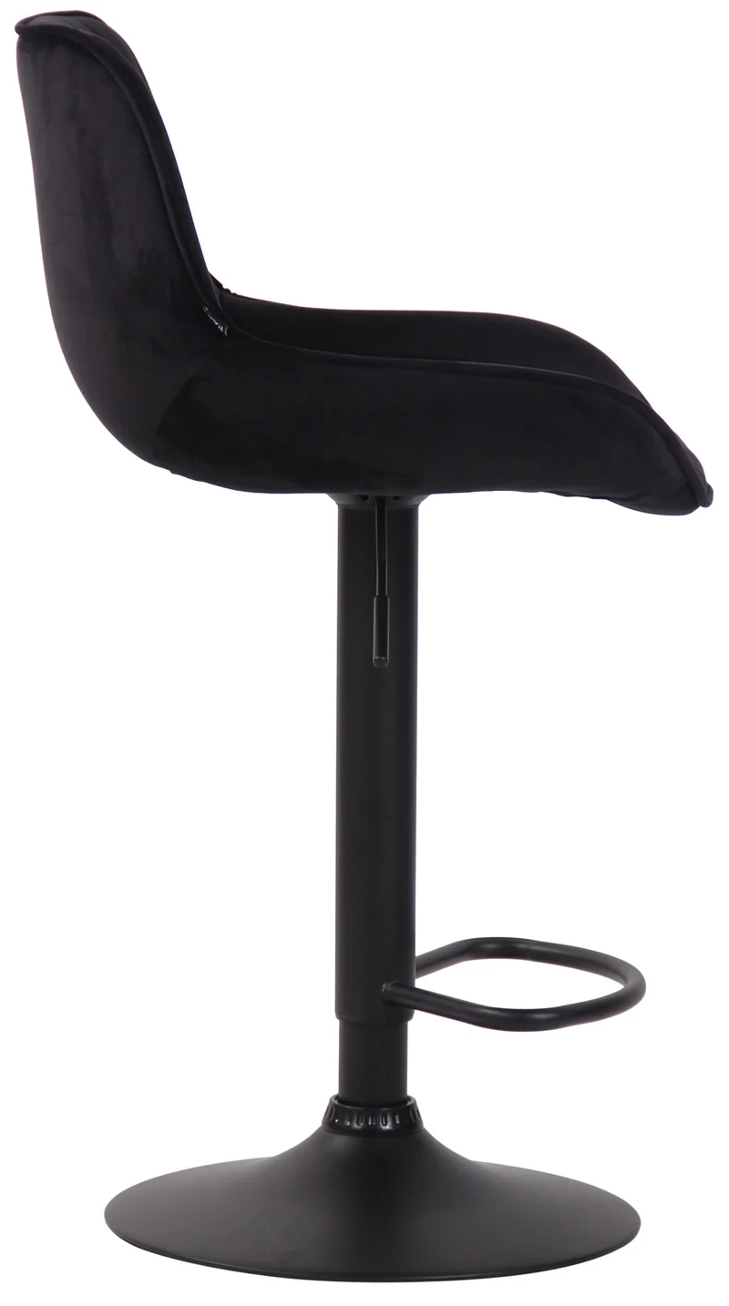 Tabouret de bar chaise haute x1 en velours noir coutures verticales support en métal noir 10_0005114
