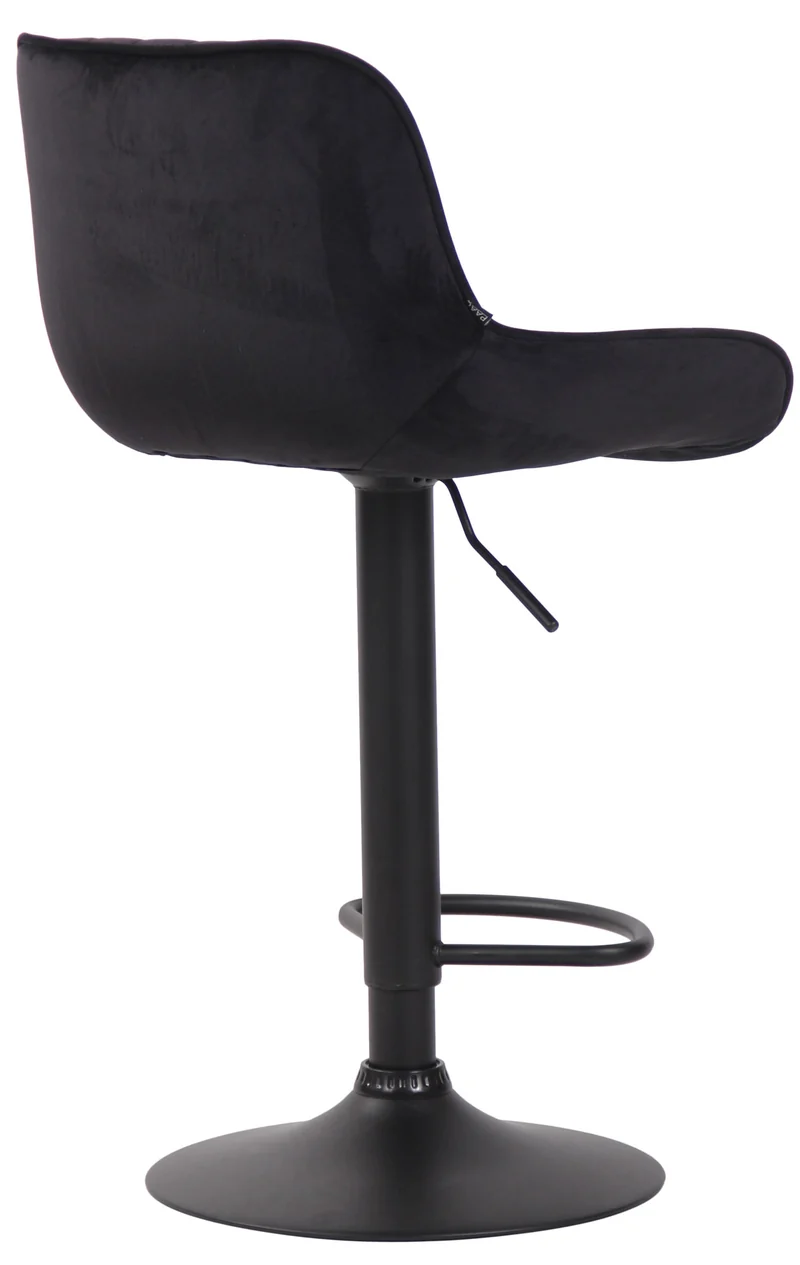 Tabouret de bar chaise haute x1 en velours noir coutures verticales support en métal noir 10_0005114