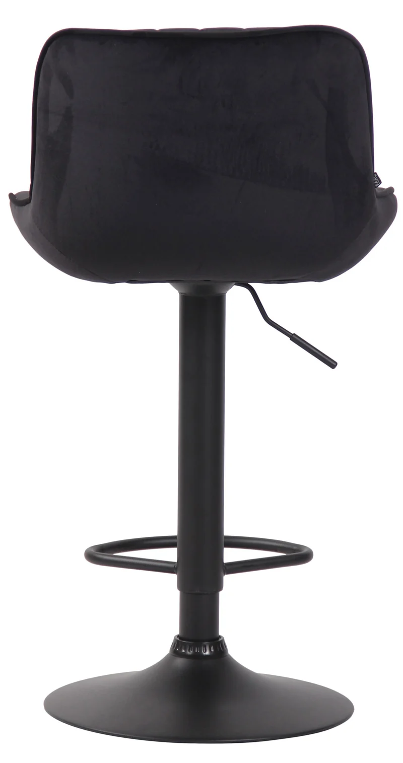 Tabouret de bar chaise haute x1 en velours noir coutures verticales support en métal noir 10_0005114