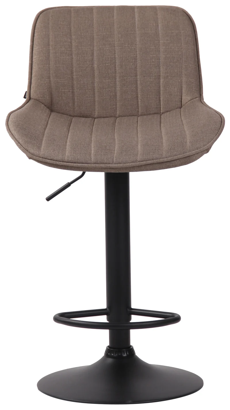 Tabouret de bar chaise haute x1 en tissu taupe coutures verticales support en métal noir 10_0005119
