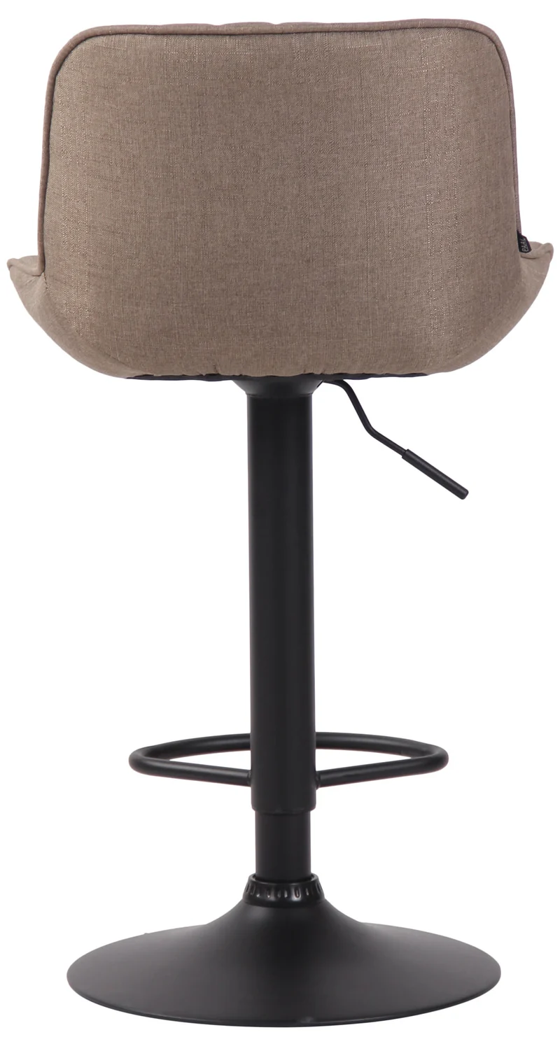 Tabouret de bar chaise haute x1 en tissu taupe coutures verticales support en métal noir 10_0005119