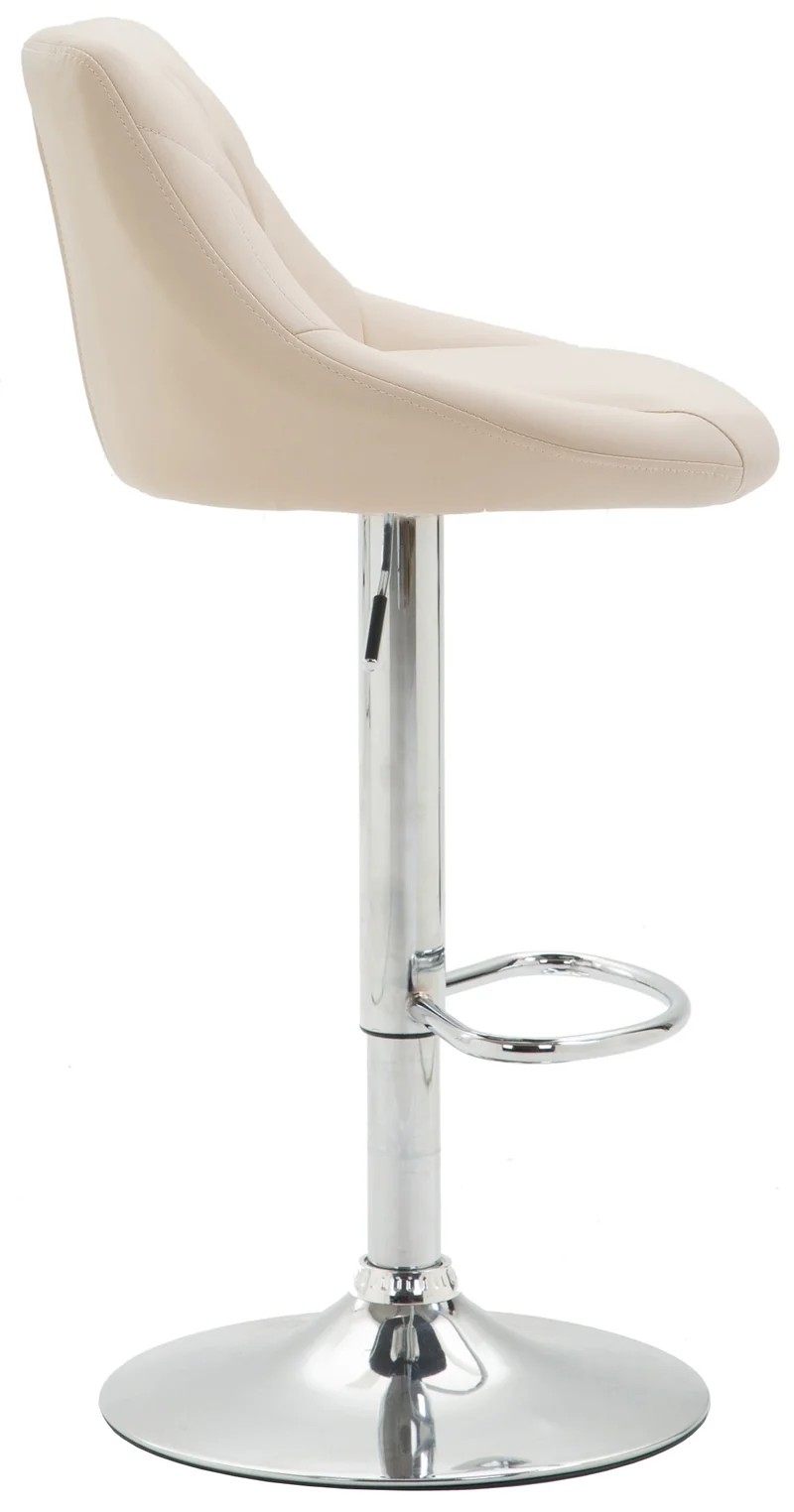 Tabouret de bar chaise haute x 1 avec coutures décoratives assise en PVC crème pieds métal 10_0005081