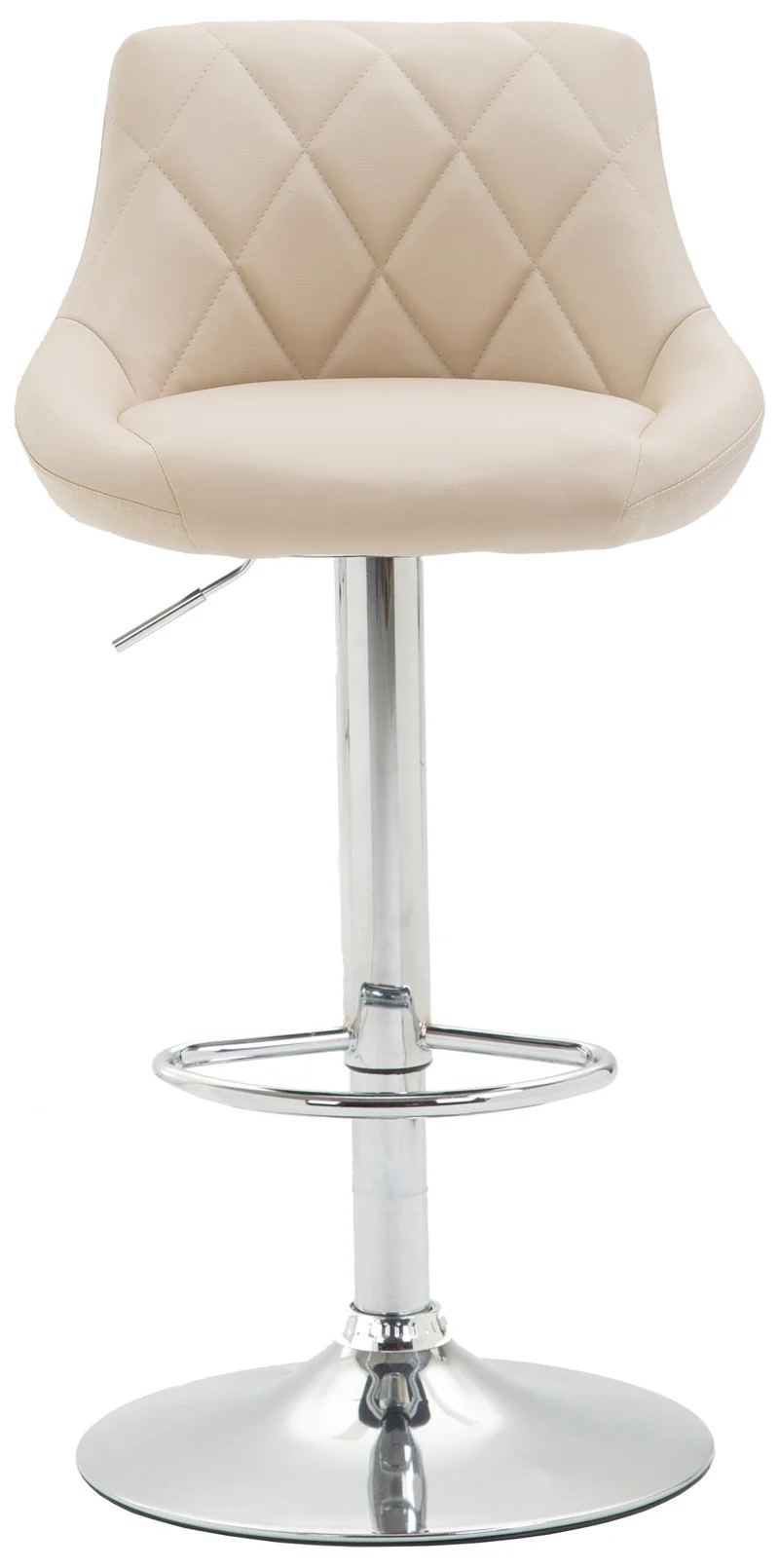 Tabouret de bar chaise haute x 1 avec coutures décoratives assise en PVC crème pieds métal 10_0005081