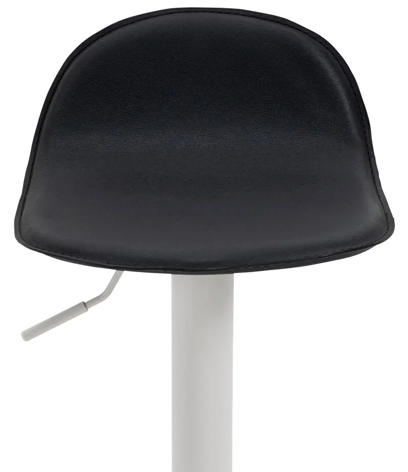 Tabouret de bar x1 avec repose-pieds en PVC noir pied trompète en métal blanc 10_0005073