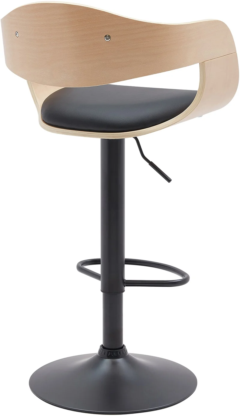 Tabouret de bar x1 design scandinave en PVC noir et structure en bois clair pieds métal noir 10_0005035