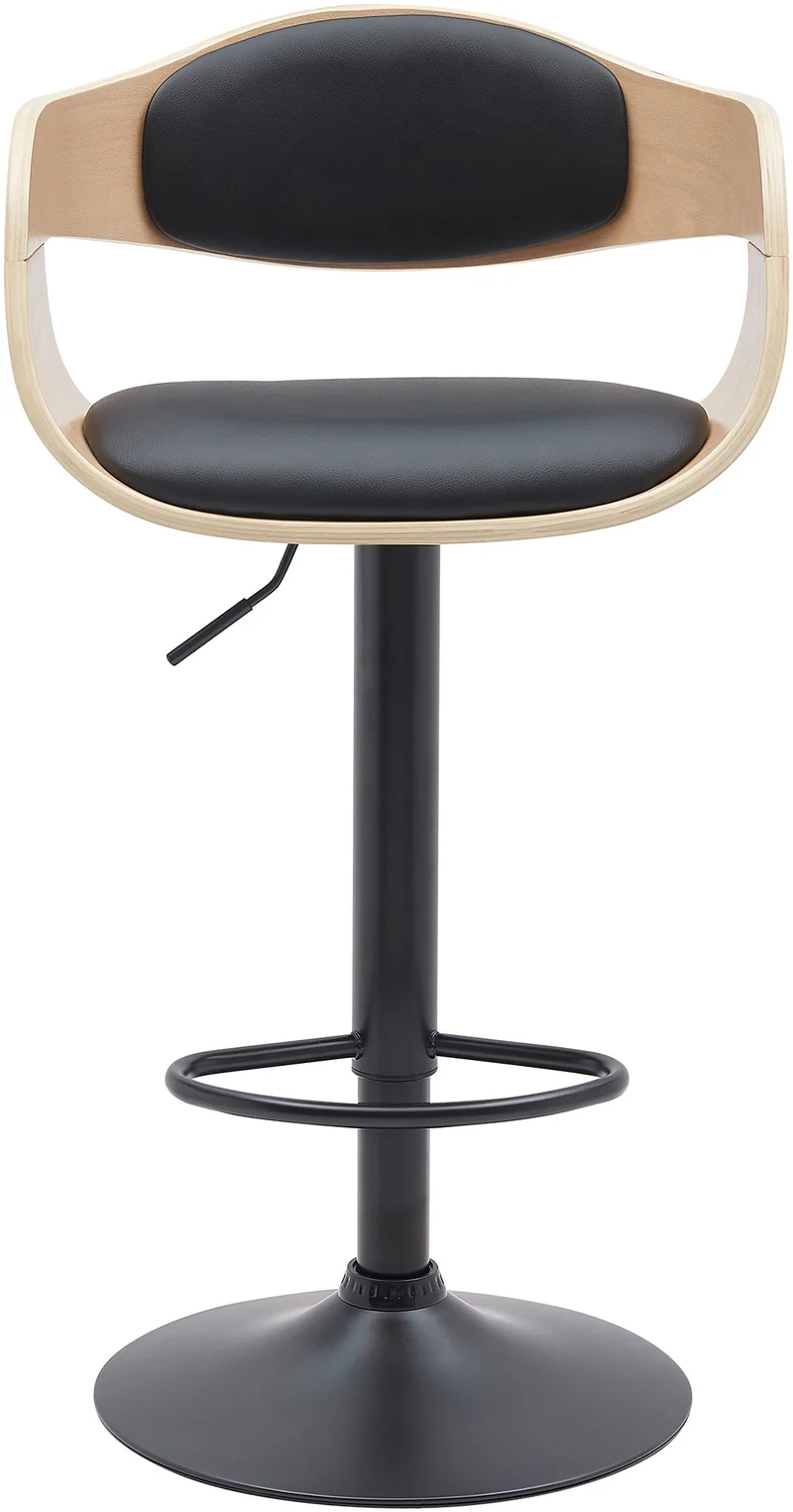 Tabouret de bar x1 design scandinave en PVC noir et structure en bois clair pieds métal noir 10_0005035