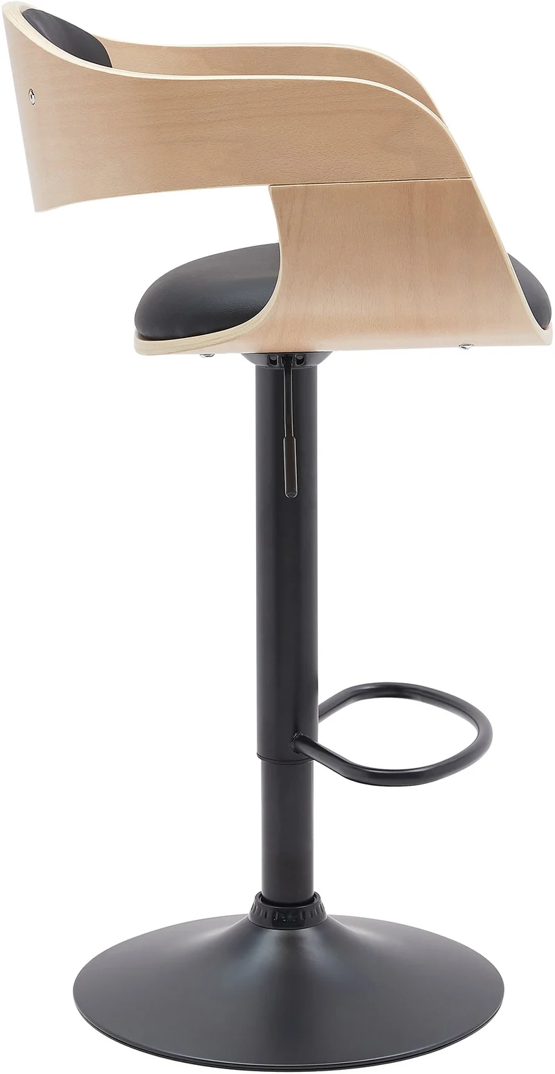 Tabouret de bar x1 design scandinave en PVC noir et structure en bois clair pieds métal noir 10_0005035