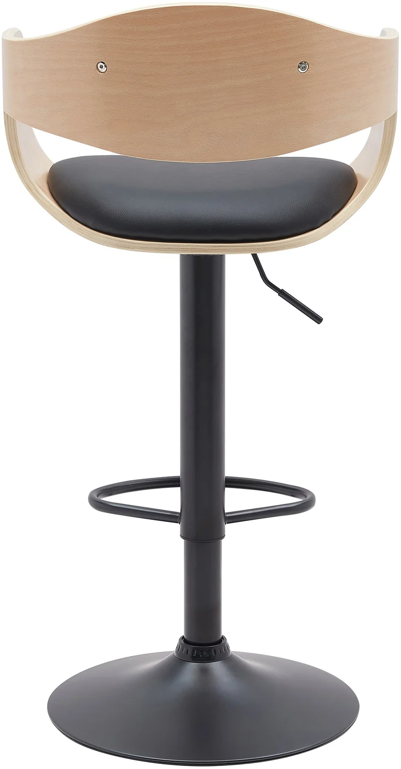 Tabouret de bar x1 design scandinave en PVC noir et structure en bois clair pieds métal noir 10_0005035