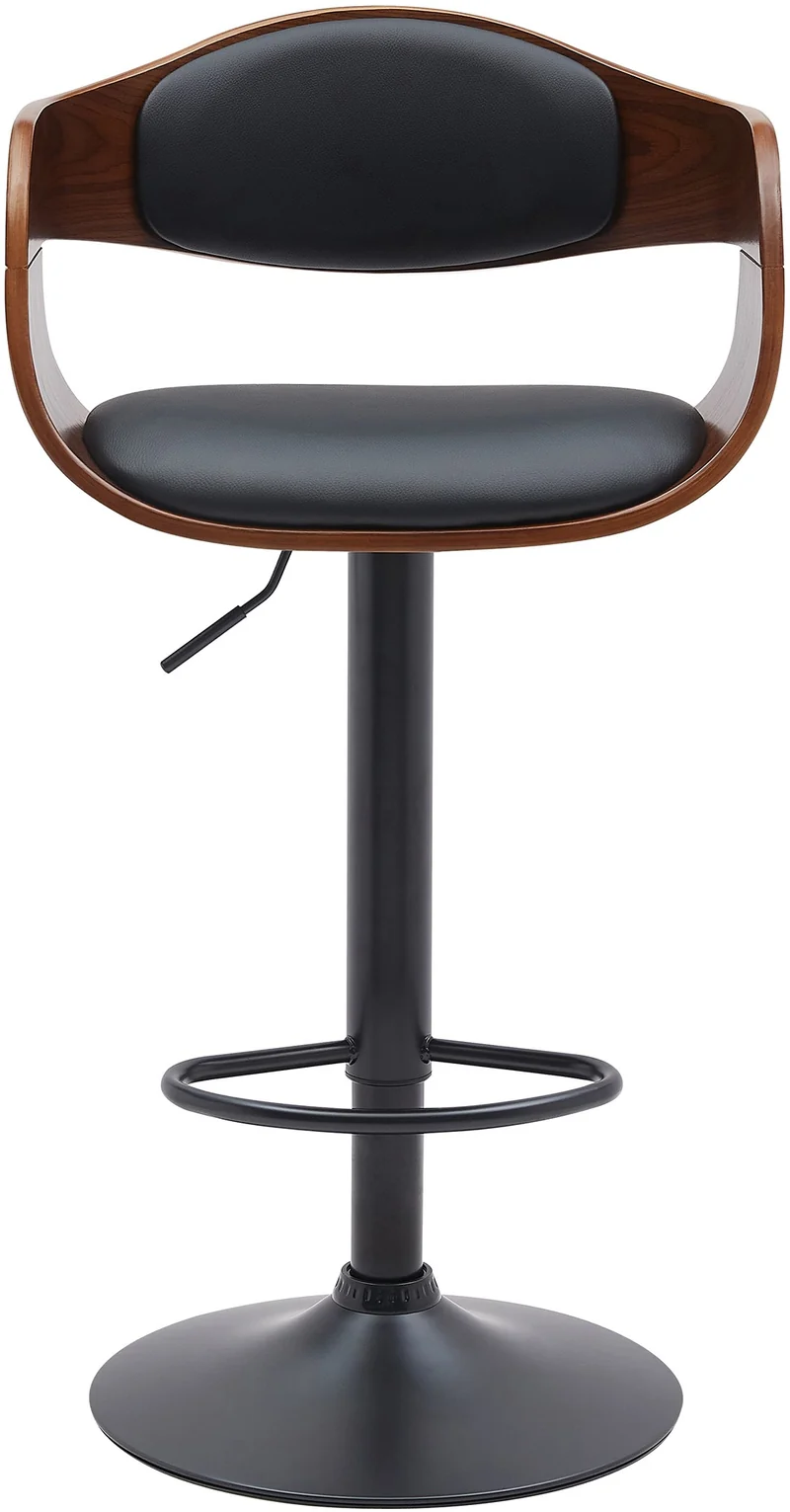 Tabouret de bar x1 design scandinave en PVC noir et structure en bois noyer pieds métal noir 10_0005036