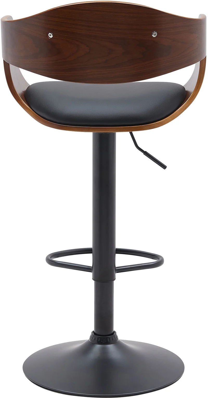 Tabouret de bar x1 design scandinave en PVC noir et structure en bois noyer pieds métal noir 10_0005036