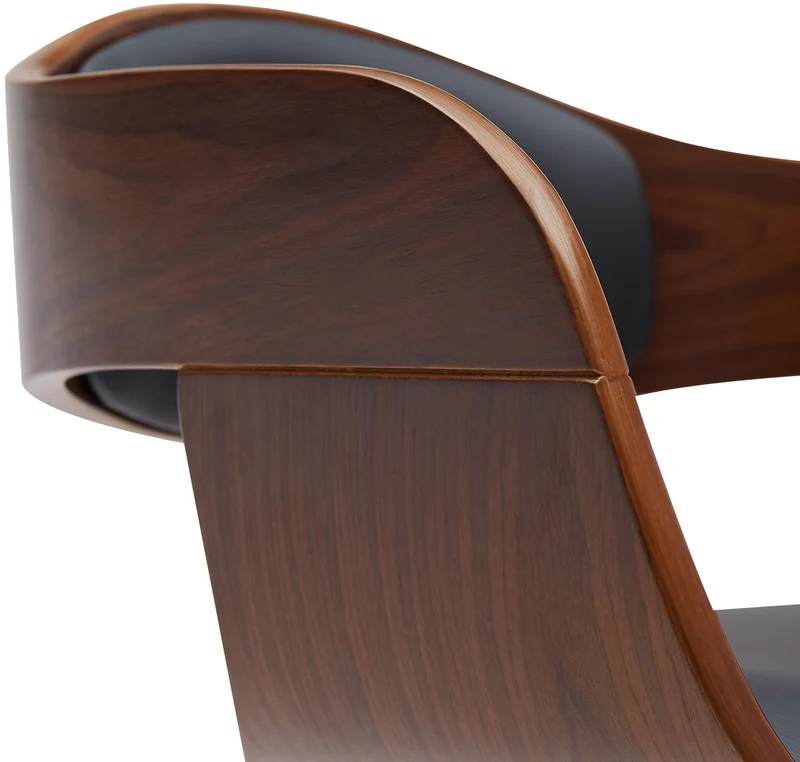Tabouret de bar x1 design scandinave en PVC noir et structure en bois noyer pieds métal noir 10_0005036