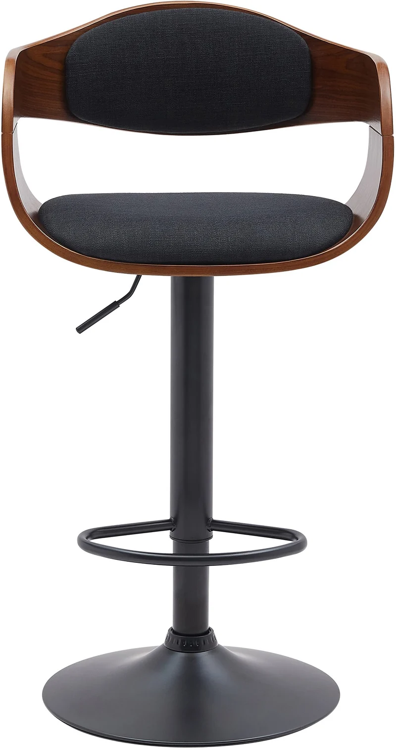 Tabouret de bar x1 design scandinave en tissu noir et structure en bois noyer pieds métal noir 10_0005038