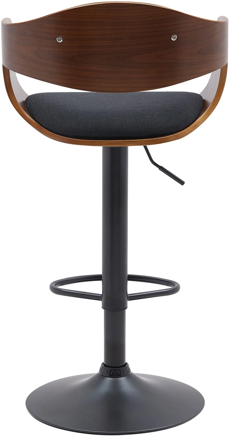 Tabouret de bar x1 design scandinave en tissu noir et structure en bois noyer pieds métal noir 10_0005038