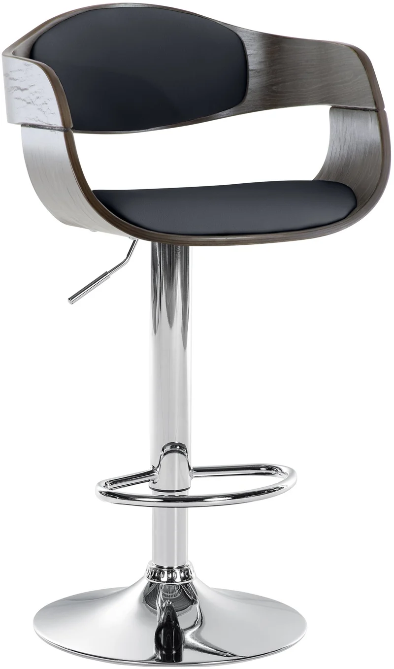 Tabouret de bar x1 design scandinave en PVC noir et structure en bois couleur gris 10_0005040