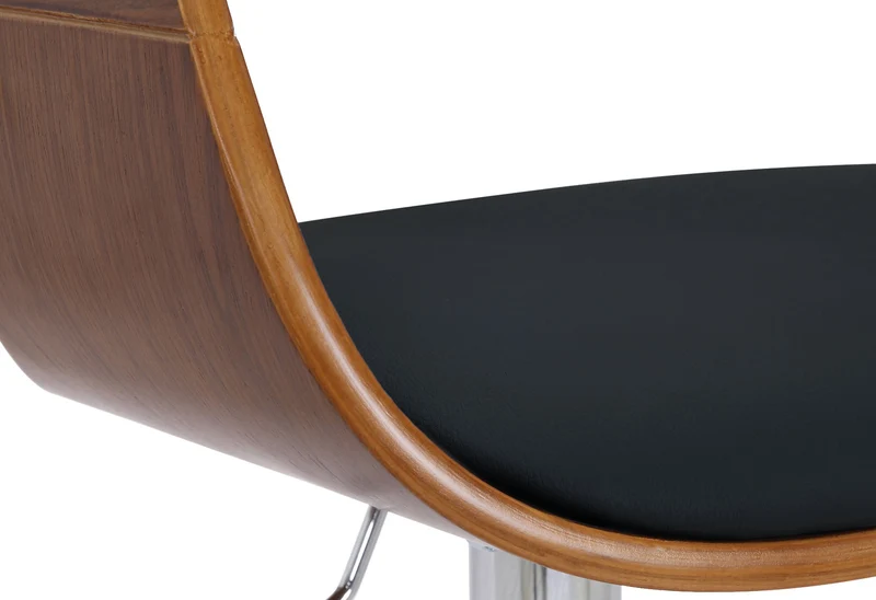 Tabouret de bar x1 design scandinave en PVC noir et structure en bois noyer pieds métal chromé 10_0005042