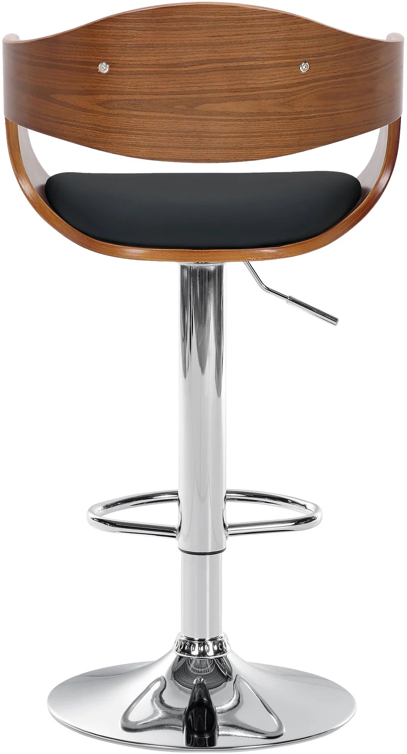 Tabouret de bar x1 design scandinave en PVC noir et structure en bois noyer pieds métal chromé 10_0005042