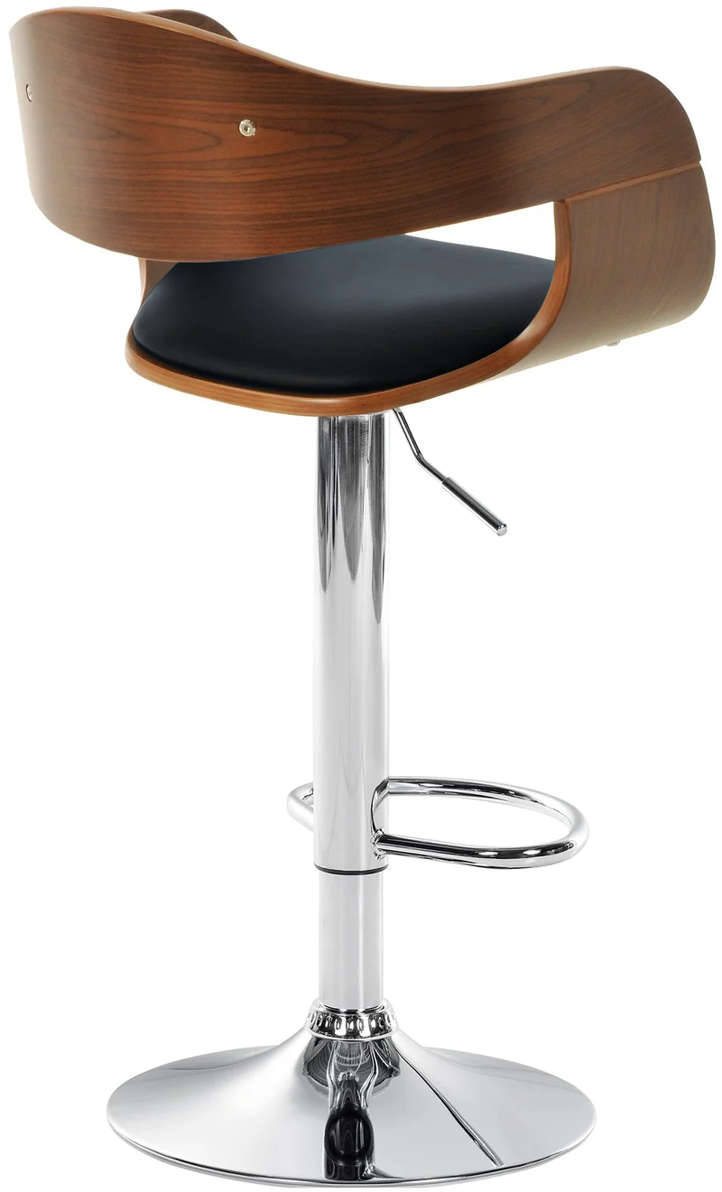 Tabouret de bar x1 design scandinave en PVC noir et structure en bois noyer pieds métal chromé 10_0005042