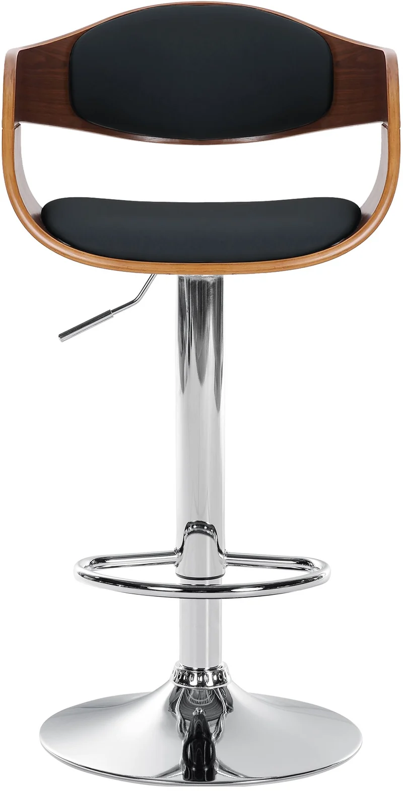 Tabouret de bar x1 design scandinave en PVC noir et structure en bois noyer pieds métal chromé 10_0005042