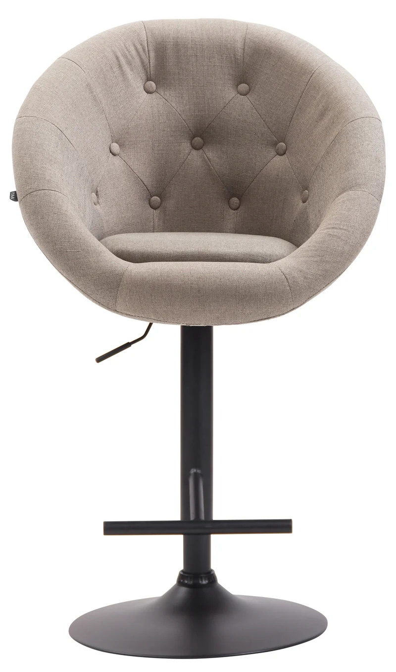 Tabouret de bar design moderne forme œuf capitonné avec repose-pieds en métal noir tissu taupe TDB10331