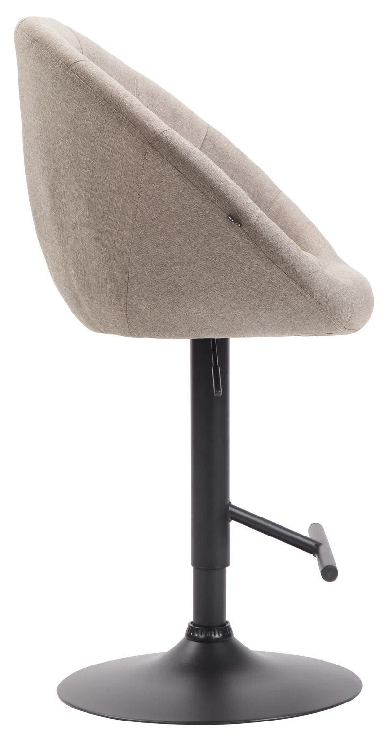 Tabouret de bar design moderne forme œuf capitonné avec repose-pieds en métal noir tissu taupe TDB10331